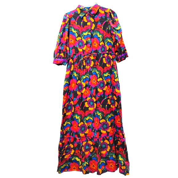 NWT Briton Court Eva Maxi Dress Floral Multicolor Cinched Waist Rayon Womens SM - Picture 2 of 6